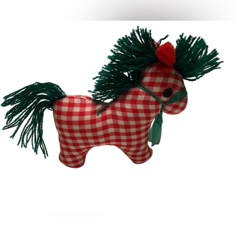 Vintage Christmas Pony Stuffed Animal Plaid Red, White And Green